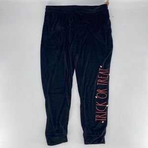Rae Dunn TRICK OR TREAT Women's Black Elastic Waist Joggers Size XL